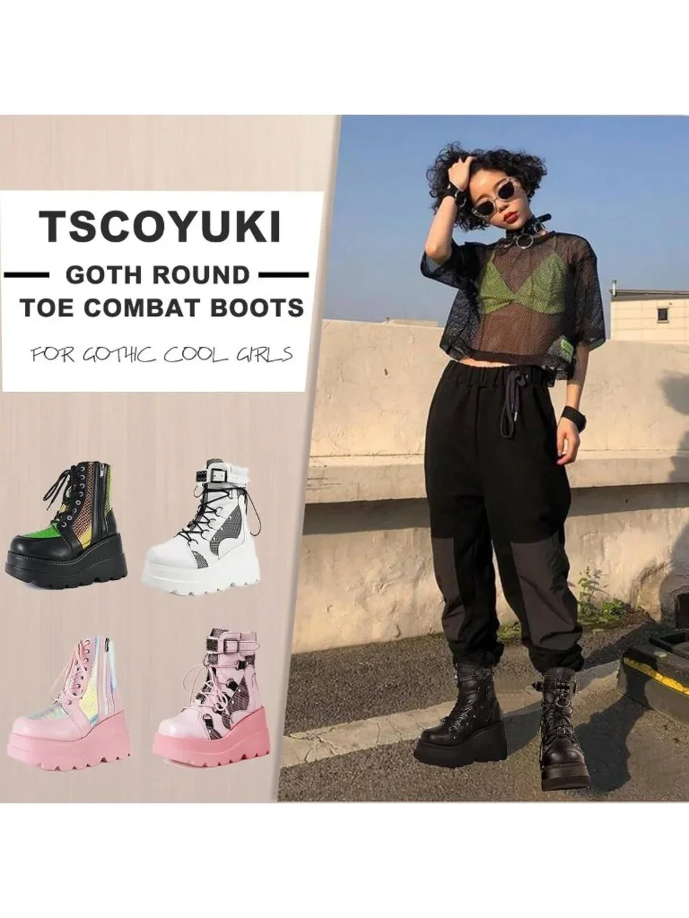 Women's Black Polyurethane Platform Chunky Stylish Lace Up Round Toe Ankle Boots - Picture 5 of 6